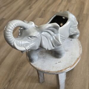 Vtg Art Deco Large Gray Ceramic Elephant Planter Light Adaptable